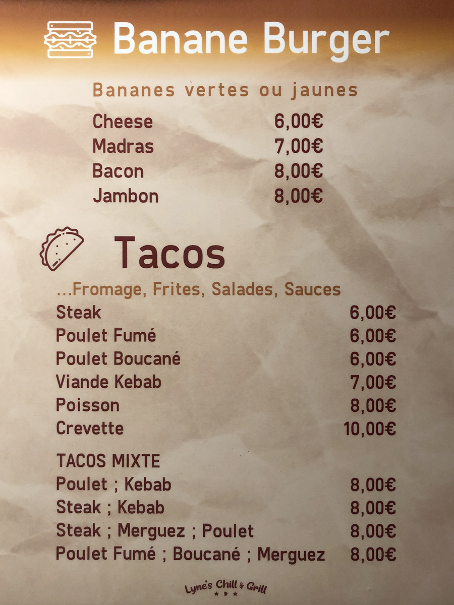 Menu Banane Burger & Tacos